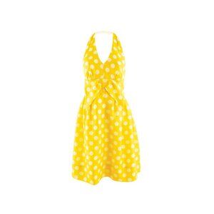 HOBBS Canara Yellow Polka Dot Linen Bow Fit & Flare Halter Dress, Size 10/S